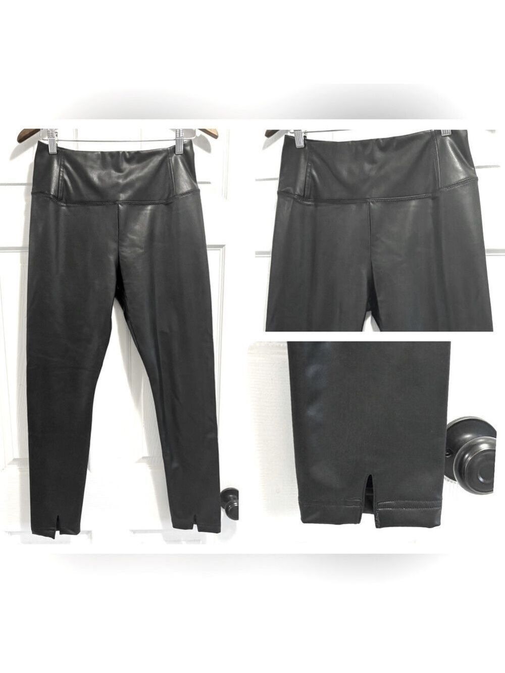 7 FOR ALL MANKIND Faux Leather Front Slit Black Leggings Pants Size Medium
